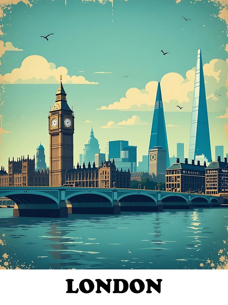 London Digital Art Vintage Travel Poster 09