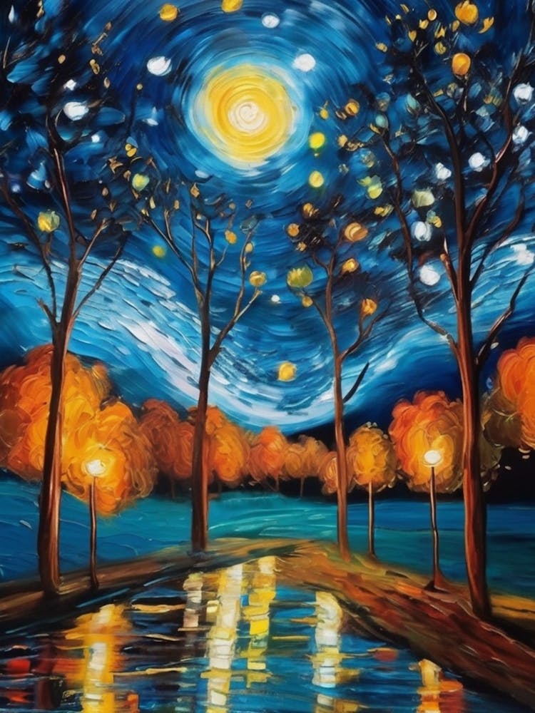 Sdxl 09 Print Starry Night Forest Trees Painting Exhibition Po 3 1