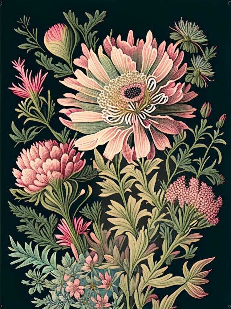 Aster 2 Floral Botanical Vintage Poster Flower Living Room Art print