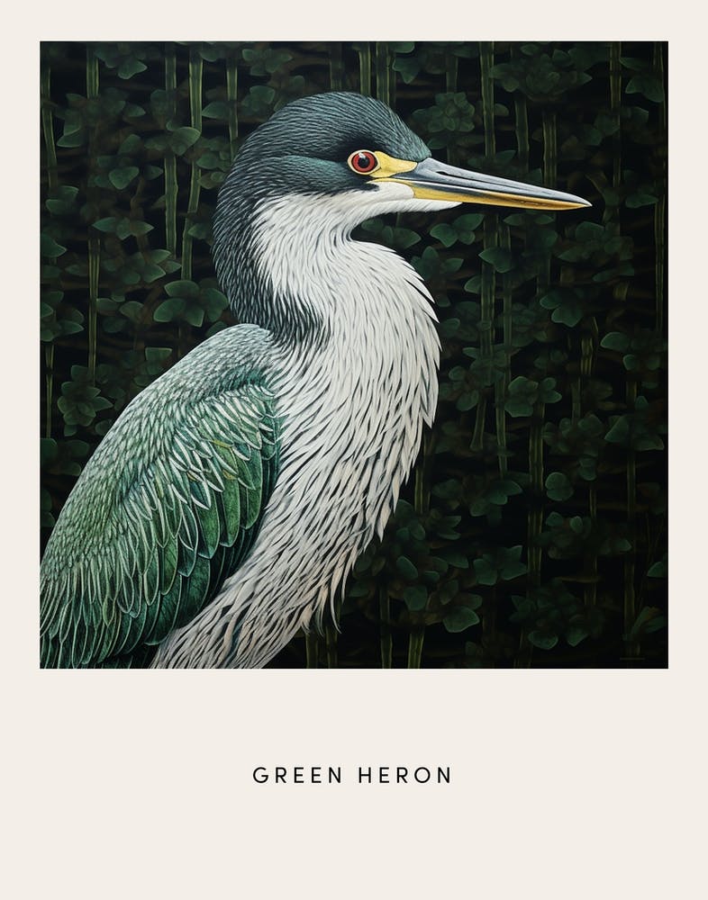 Ohara Koson Inspired Bird Painting Green Heron 2 Poster