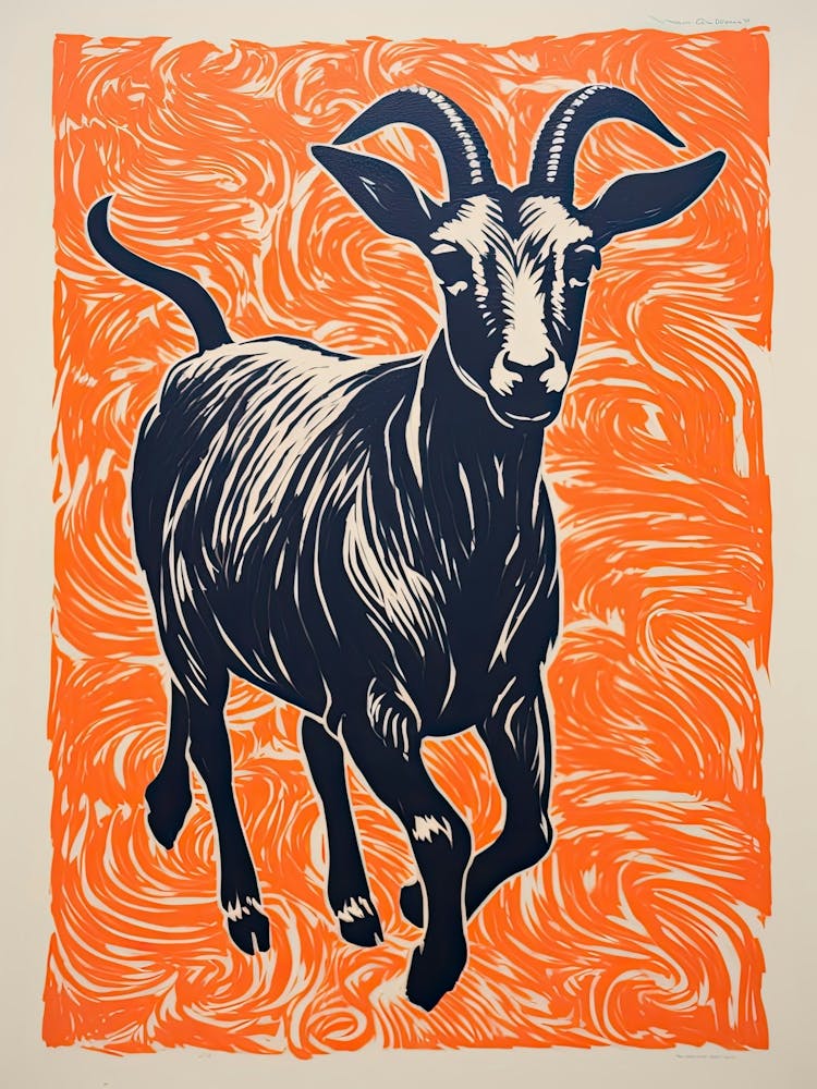 Goat, Woodblock Animal Drawing 1
