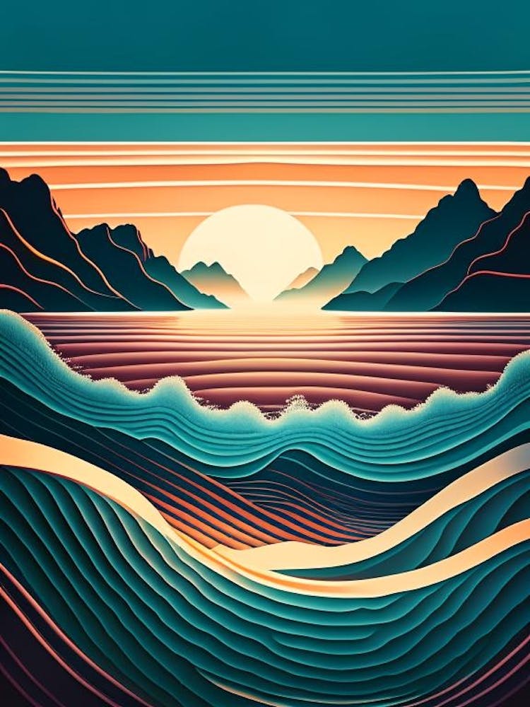 Ripples In Ocean Landscapes Waterscape Retro Illustration 1