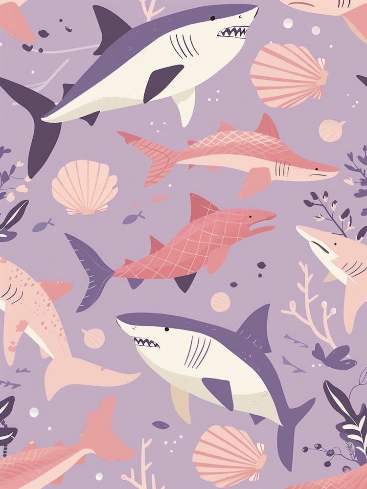 Purple Shark In The Ocean Illustration 1