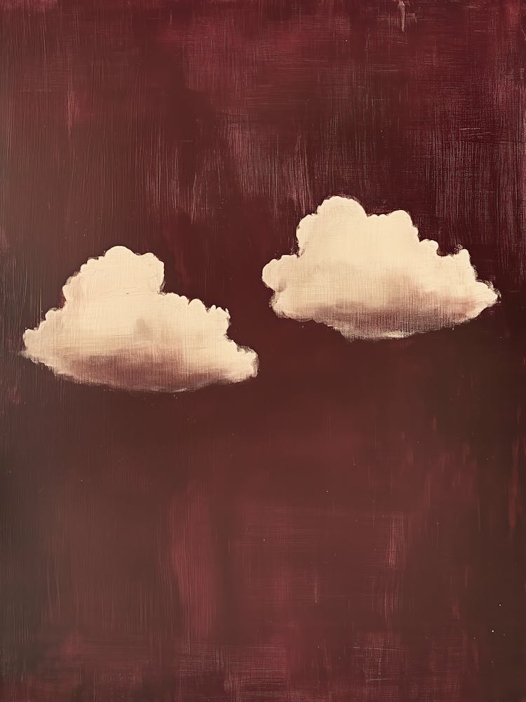 Clouds Wall Art Painting Burgundy Red Sky Print