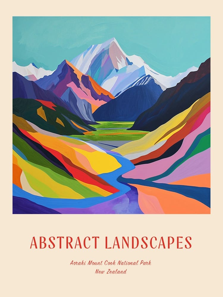 Farbenfrohes Abstrakt Aorak Imount Cook Nationalpark Neuseeland 3 Poster