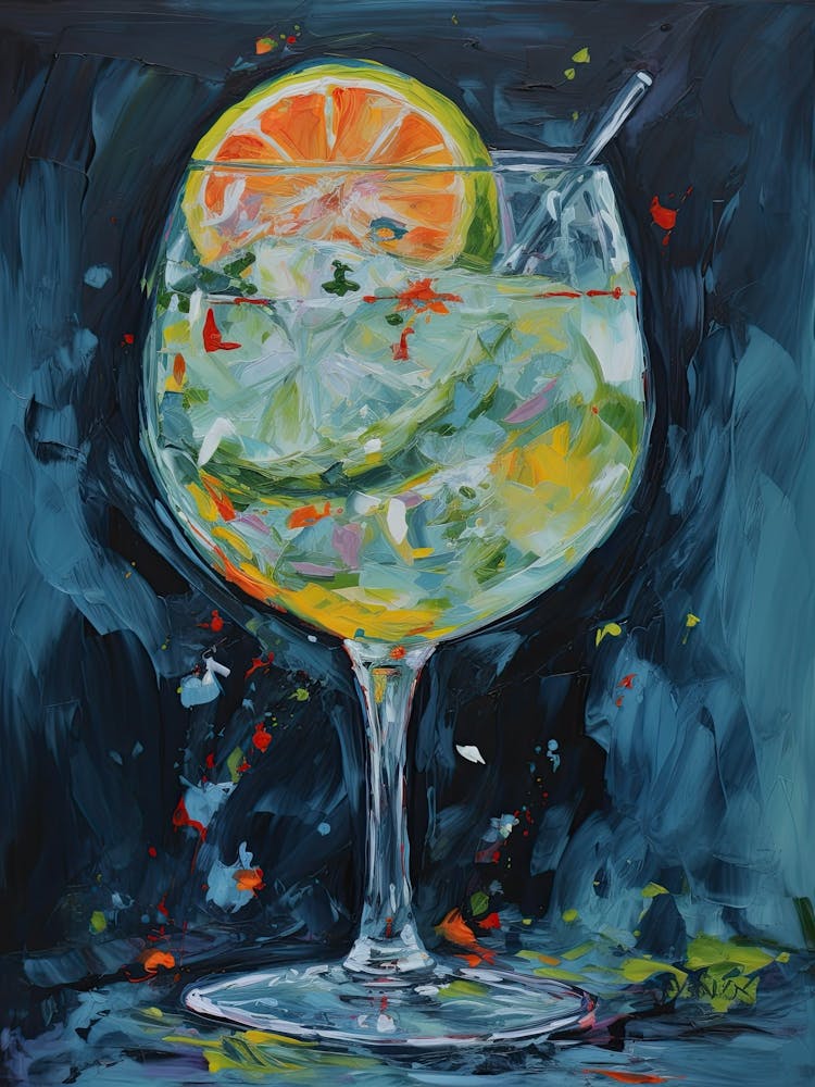 Gin Tonic G&T Cocktail Oil Painting 1