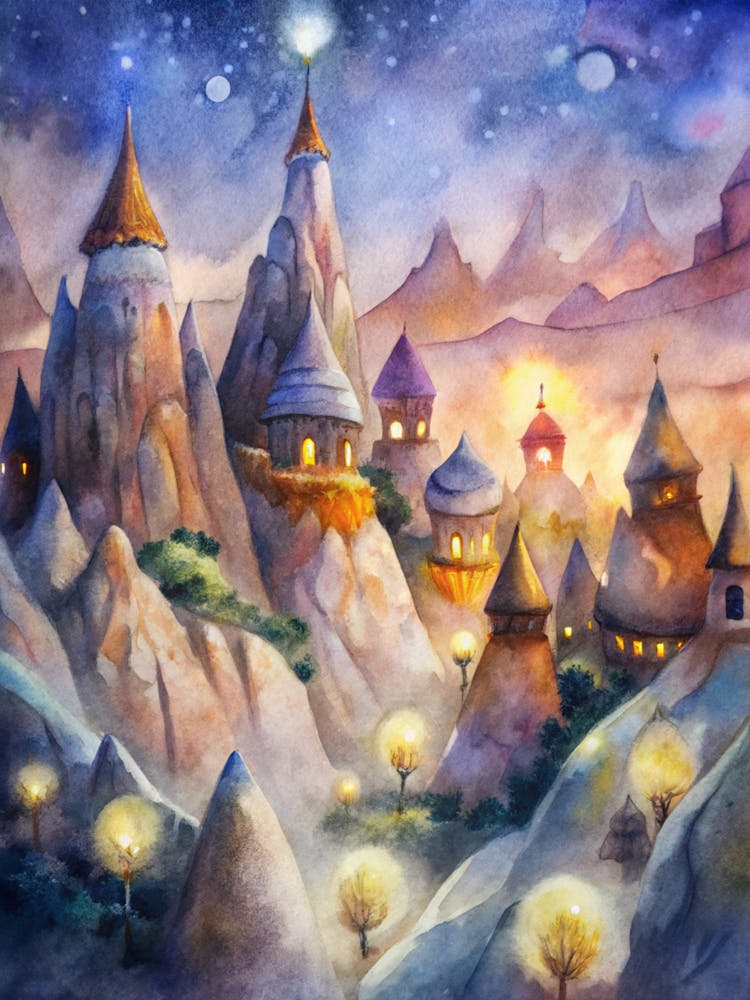 A Glowing Design Of The Fairy Chimneys In Cappadoc
