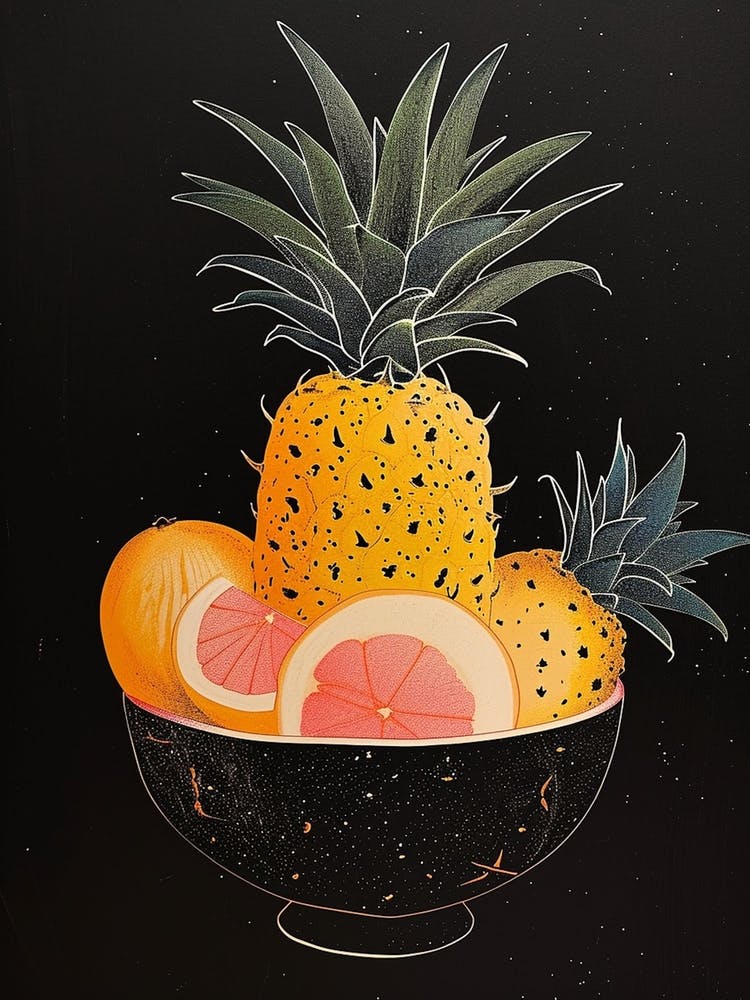 Pineapples & Fruit In A Bowl Art Deco