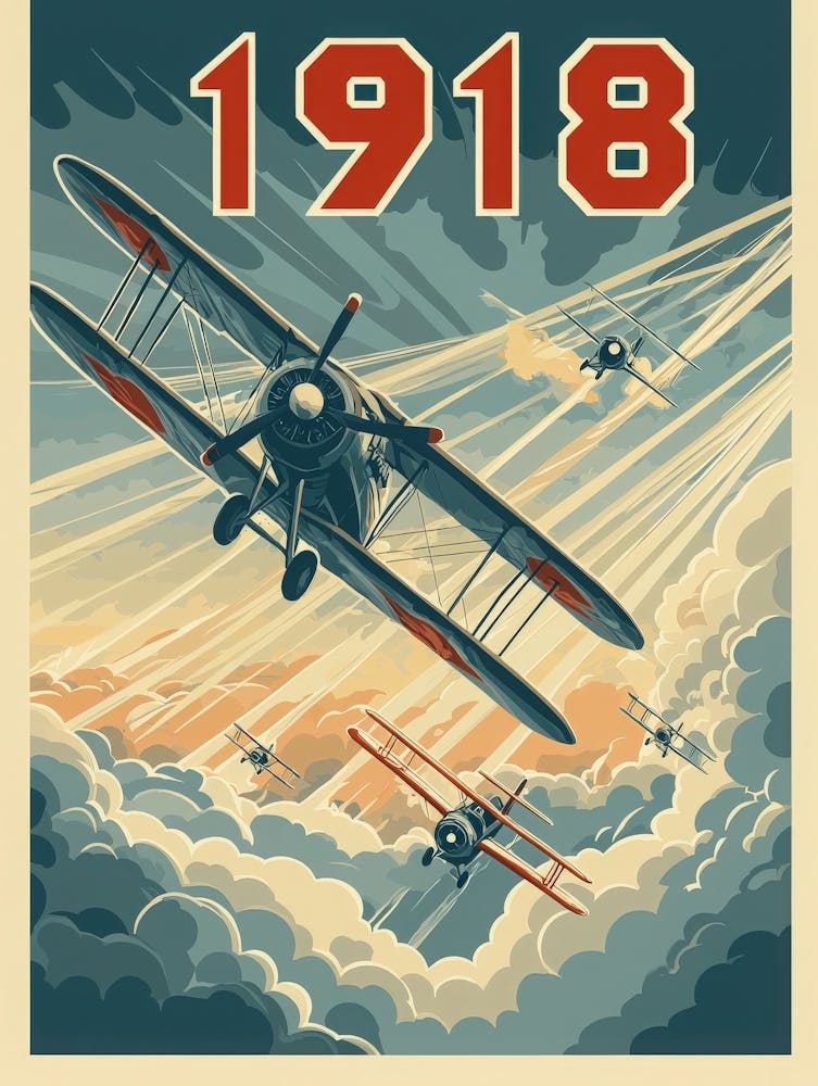 Aihrgdesign - Une Affiche d'Aviation Vintage Représentant un Biplan de 1918 1