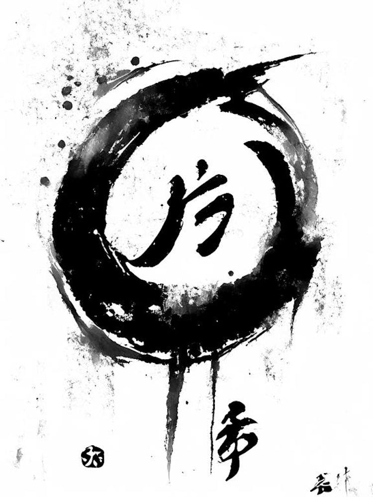 Good Fortune Symbol Black And White Painting