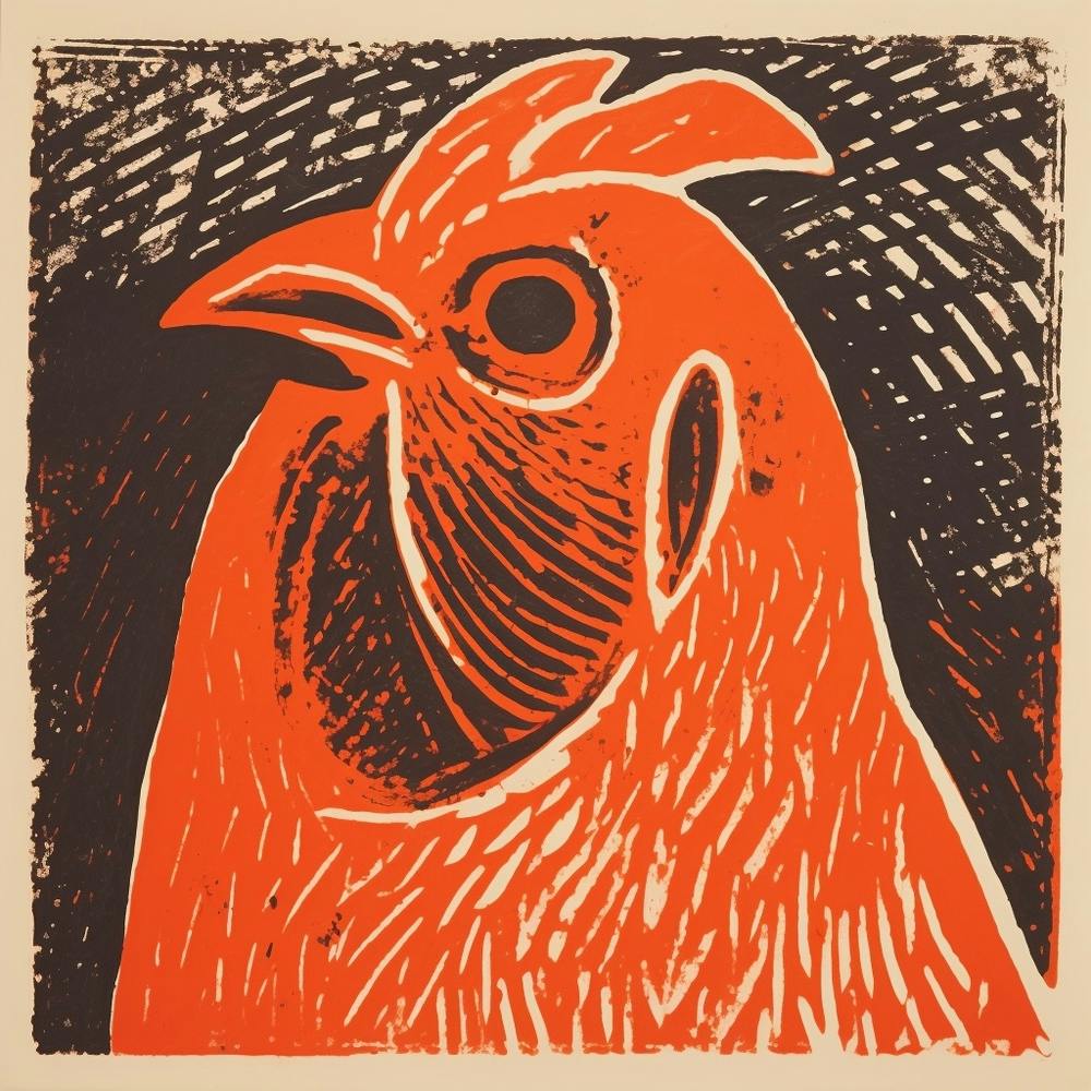 Retro Bird Lithograph Chicken 2