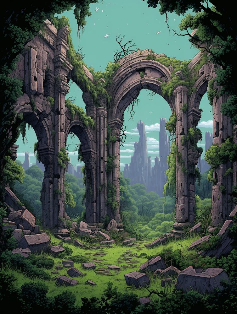 Paysage de Ruines en Pixel Art 2