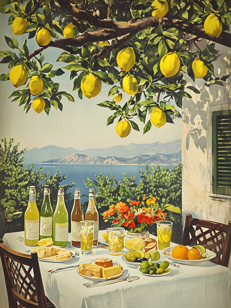 Italian Wall Art - Al Fresco Dining Print - Neutral Kitchen Decor - Summer Outdoor Dining Poster - Eat Pray Love Inspired