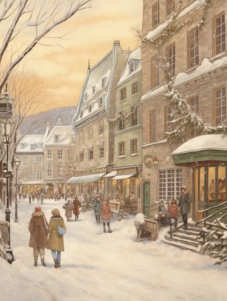 Vintage Winter Illustration Quebec City Canada 2