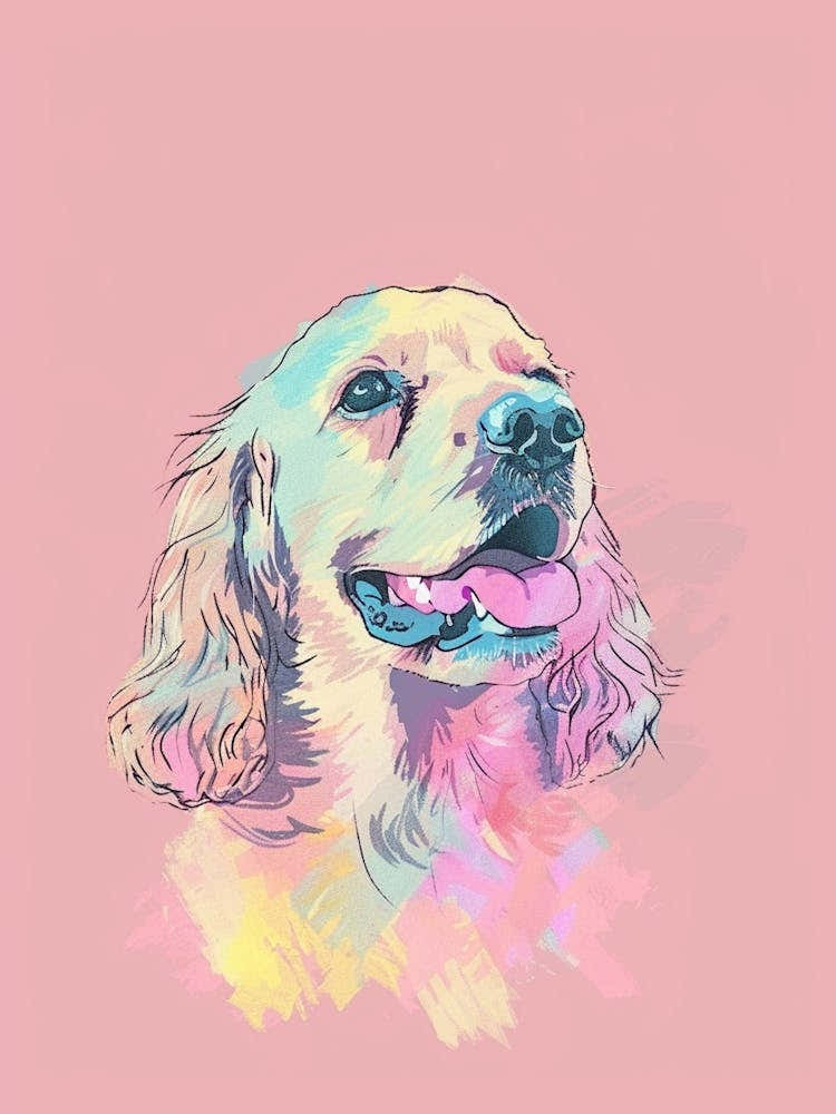 Cocker Spaniel Dog Pastel Line Illustration  1