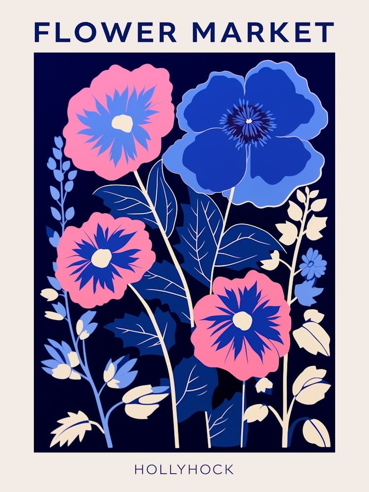 Blue Flower Market Poster Hollyhock 1