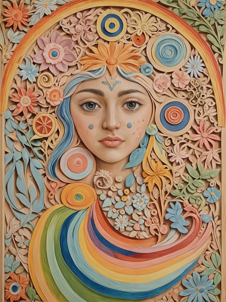 Rainbow Wood Carved Girl