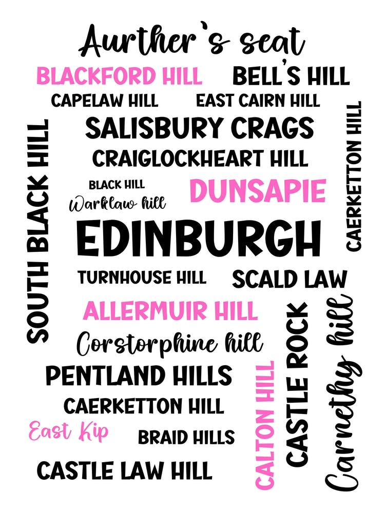 Edinburgh hills and peaks pink