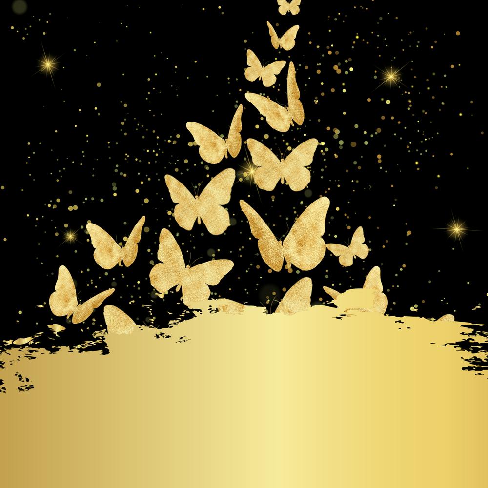 Goldene Schmetterlinge auf Schwarzem Hintergrund