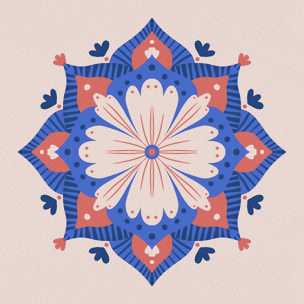 Modern mandala - coral, pink and blue