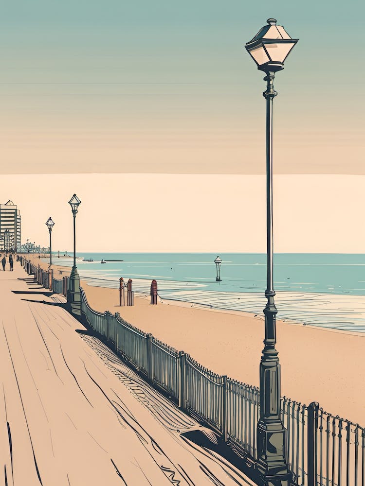 Brighton Seafront Lampost Beach Muted Tones Evening Ocean Walk