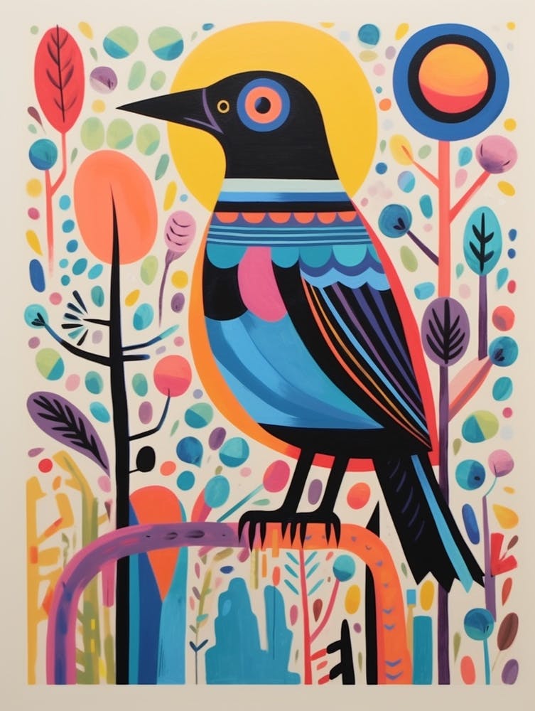 Colourful Scandi Bird Crow 3