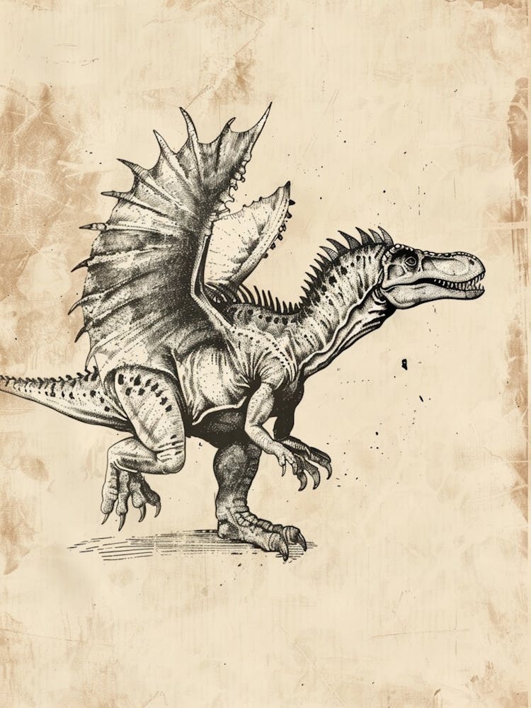 Dinosaur With Wings Etching Style