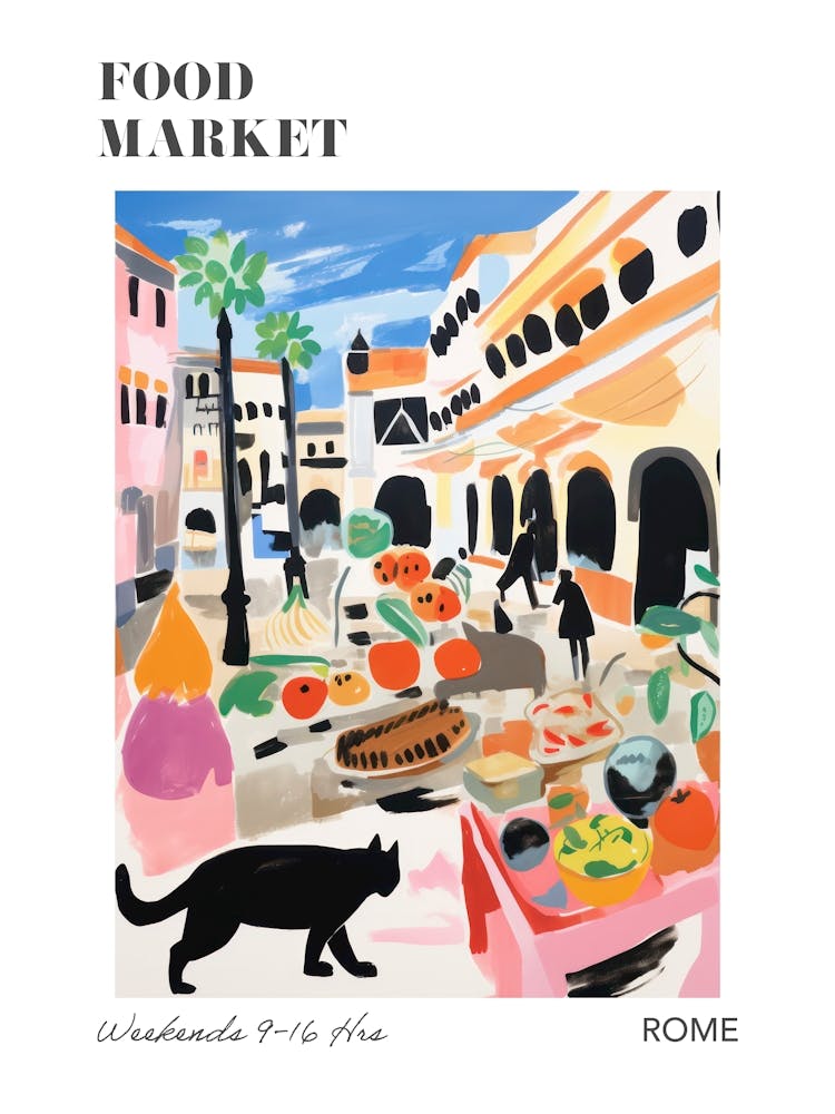The Food Market In Rome 3 Illustration Poster