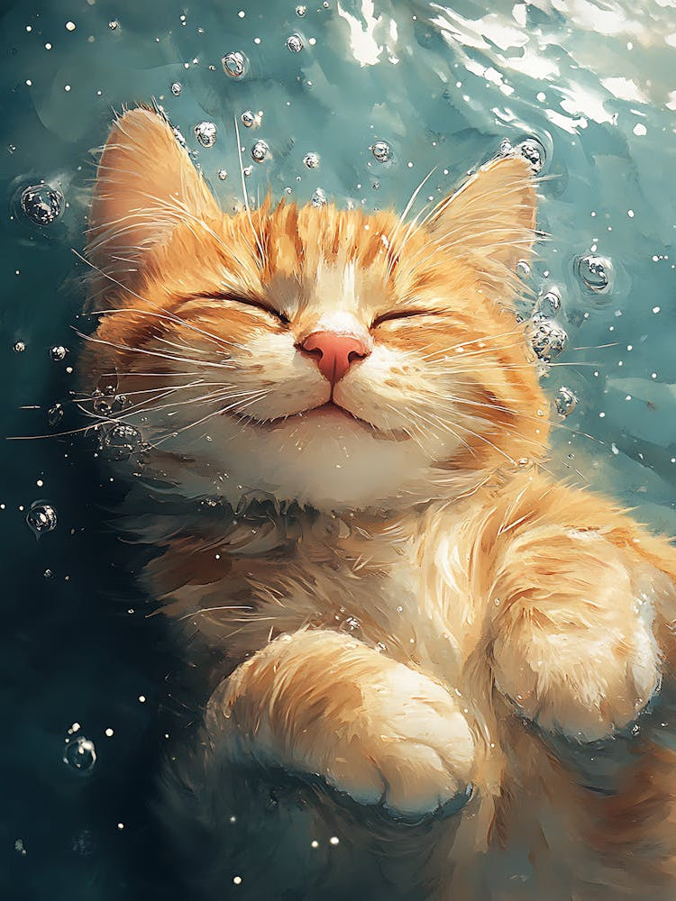 Happy Orange Cat Floating on Water 19