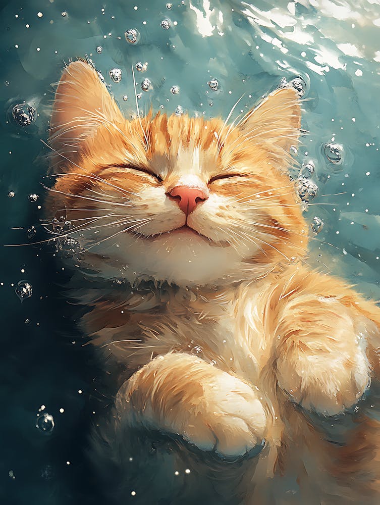 Happy Orange Cat Floating on Water 19