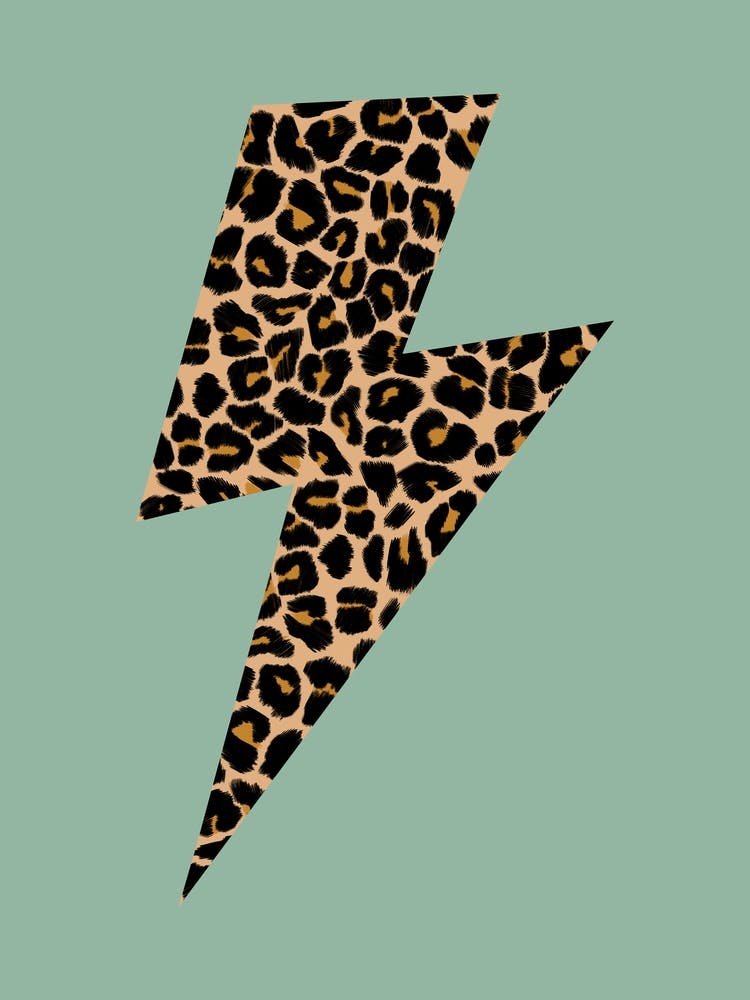 Lightning Bolt in Leopard Print on Sage Green