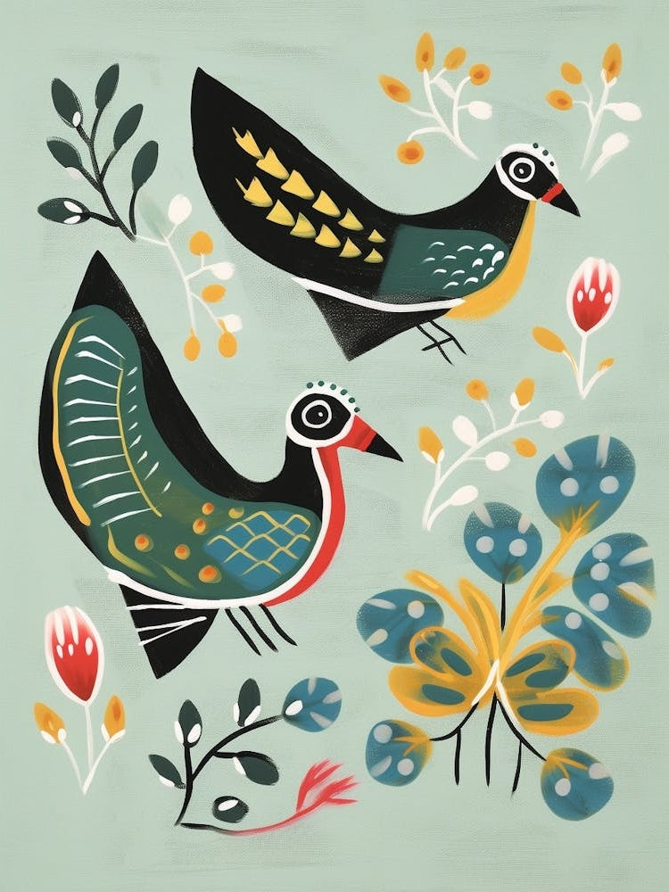 Folk Style Bird Painting Lapwing 2