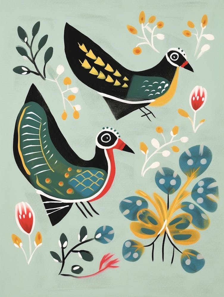 Folk Style Bird Painting Lapwing 2