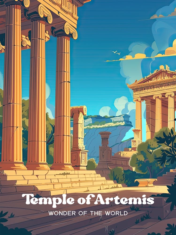Temple Of Artemis Greece Travel Art Illustration