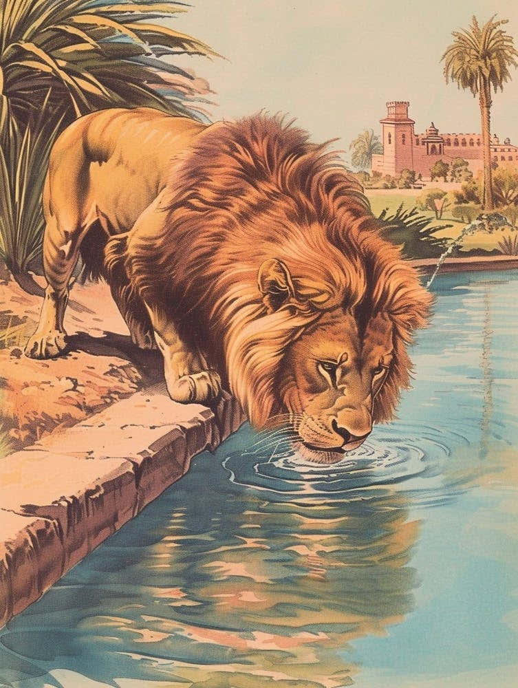 Barbary Lion Drinking Illustration 4