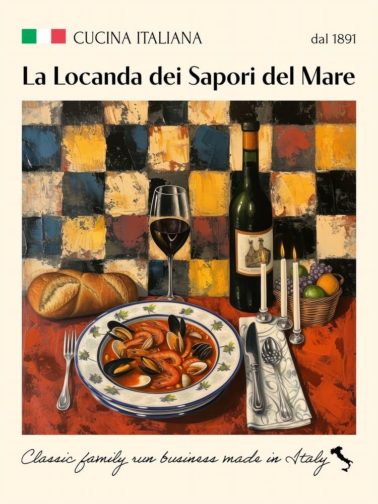 La Locanda Dei Sapori Del Mare Trattoria Italian Poster Food Kitchen