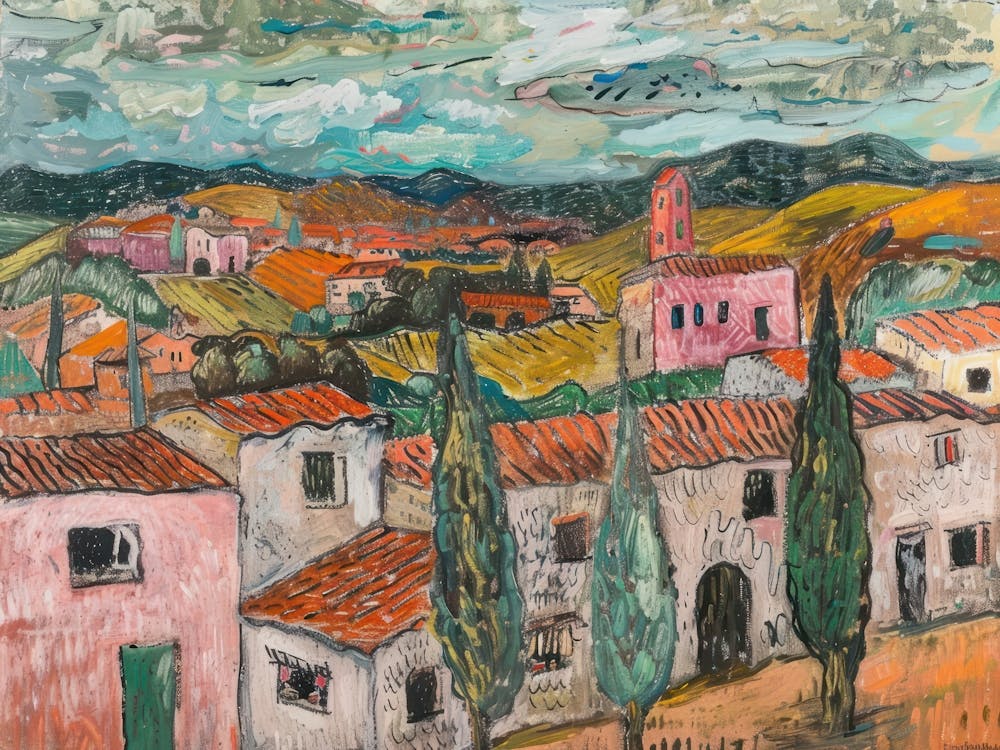 Village Whispers Painting Inspired By Paul Cezanne