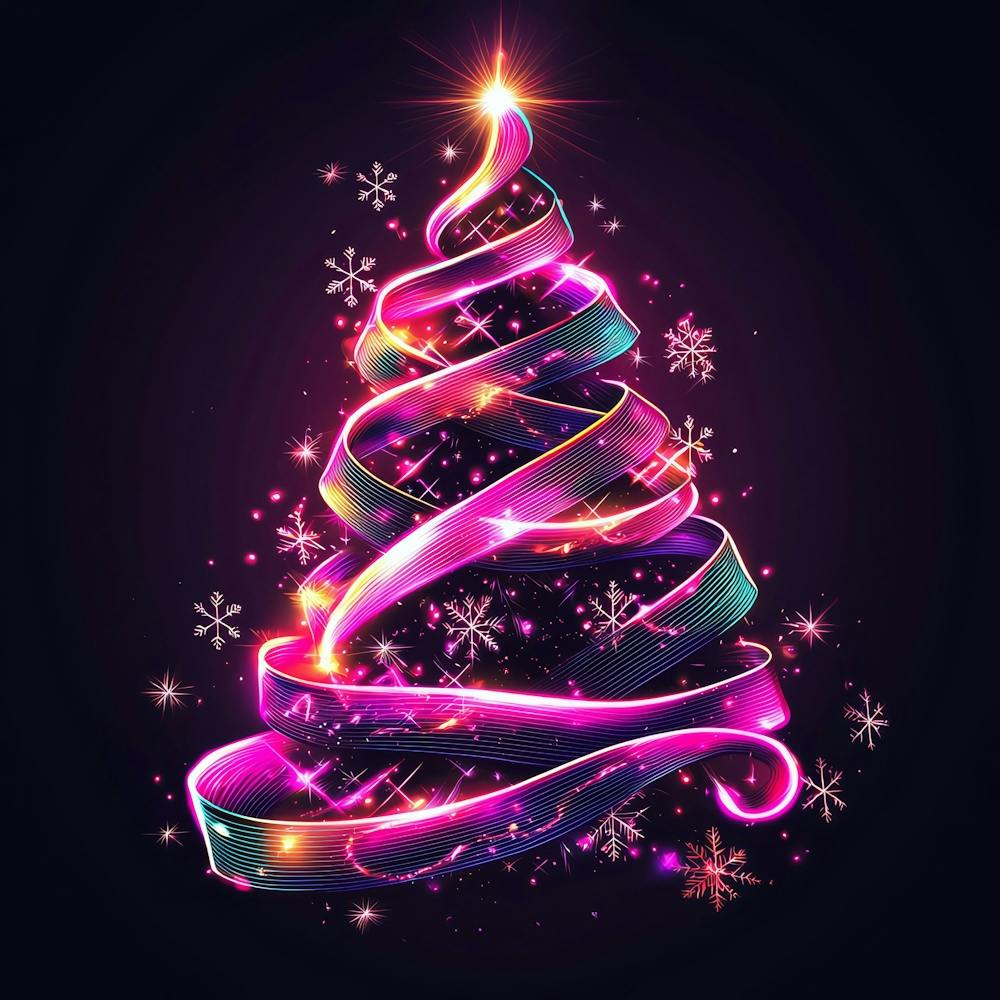 Vektorillustration Leuchtender Neon-Weihnachtsbaum.KI-generiert. Wand