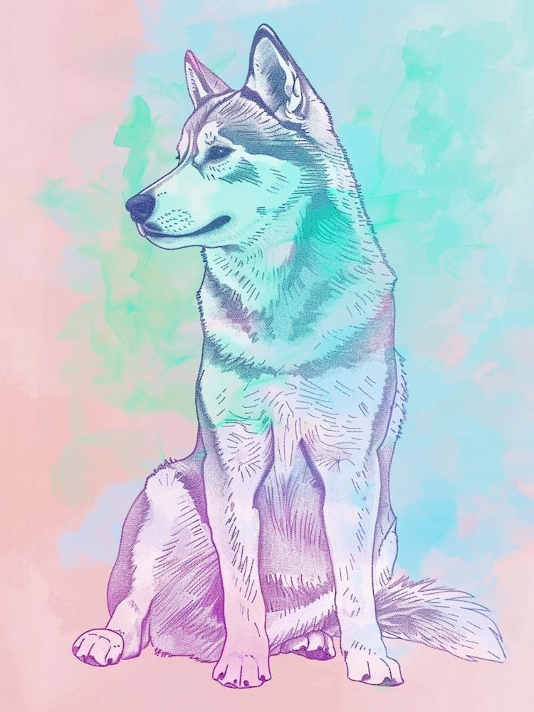 Husky Dog Pastel Line Painting 3
