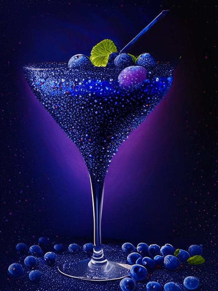 Blueberry Daiquiri Pointillism Cocktail Poster
