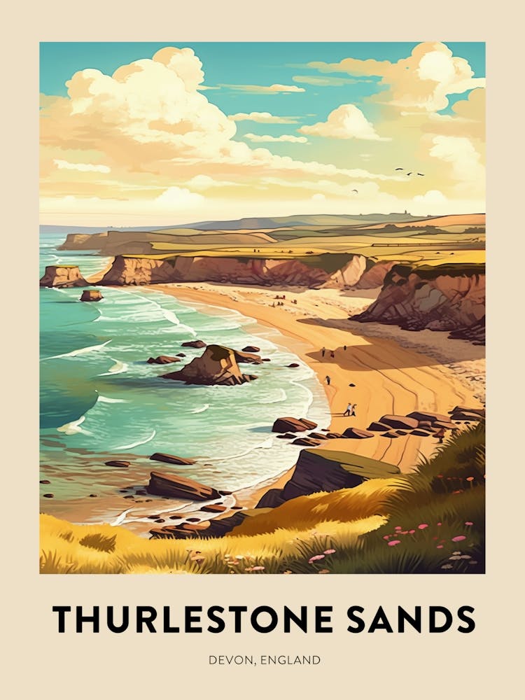 Devon Vintage Travel Poster Thurlestone Sands