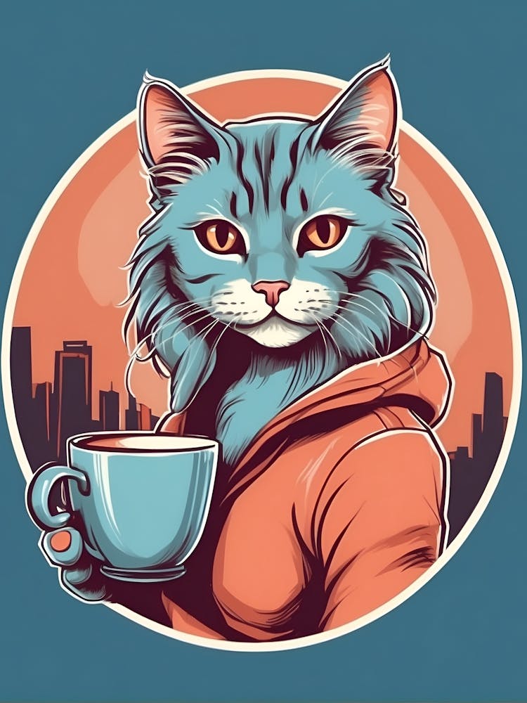 Cat With A Cup Of Coffee