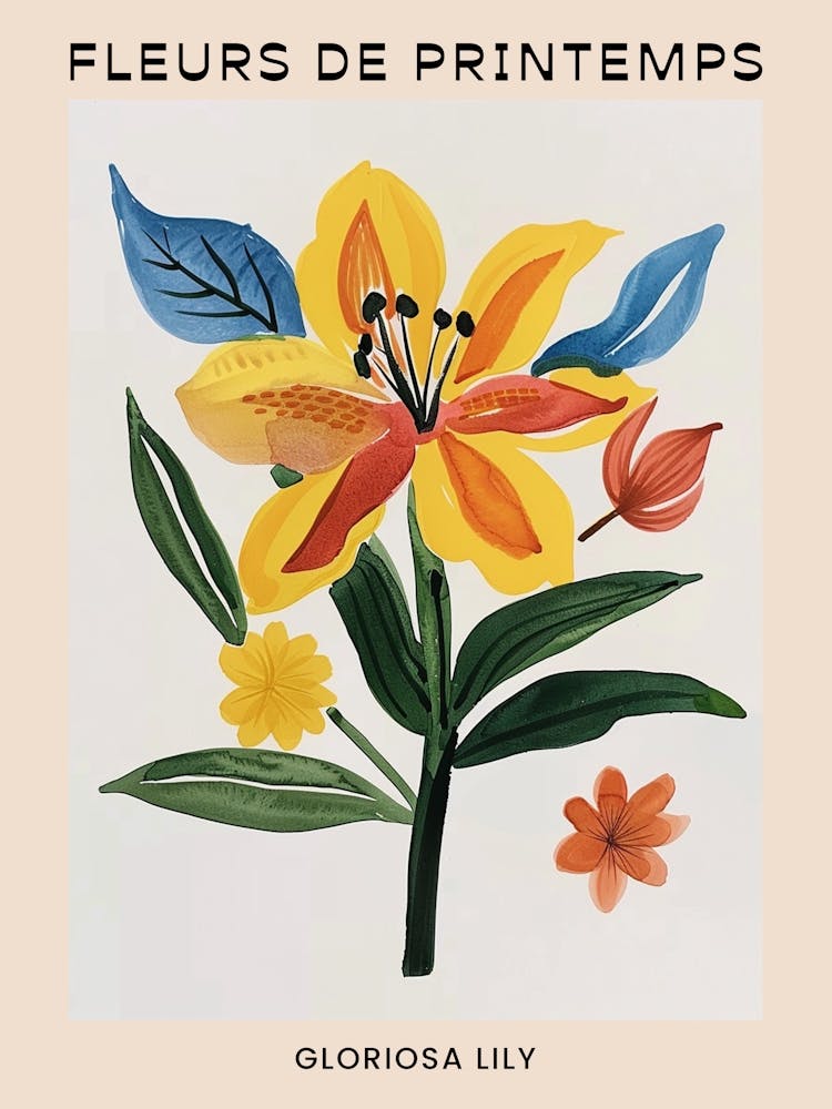 Spring Floral French Poster  Gloriosa Lily 3