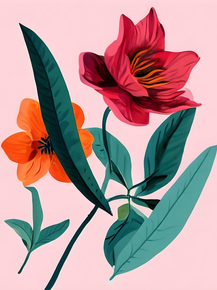 Flowers On A Pink Background 4