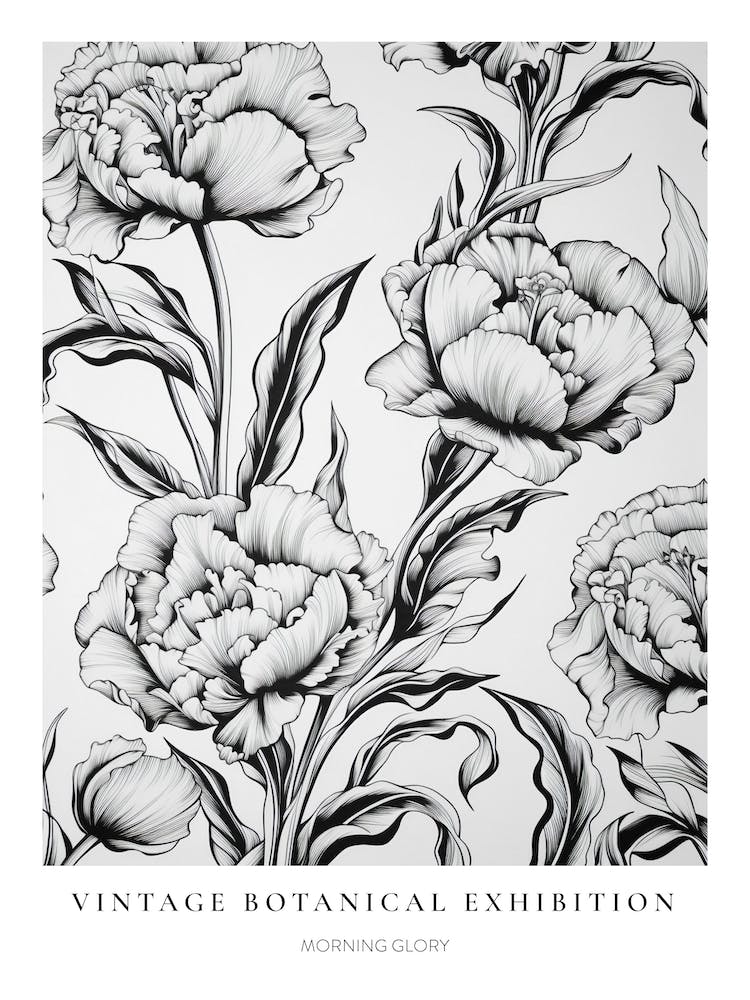 Morning Glory 2 B&W Vintage Botanical Poster