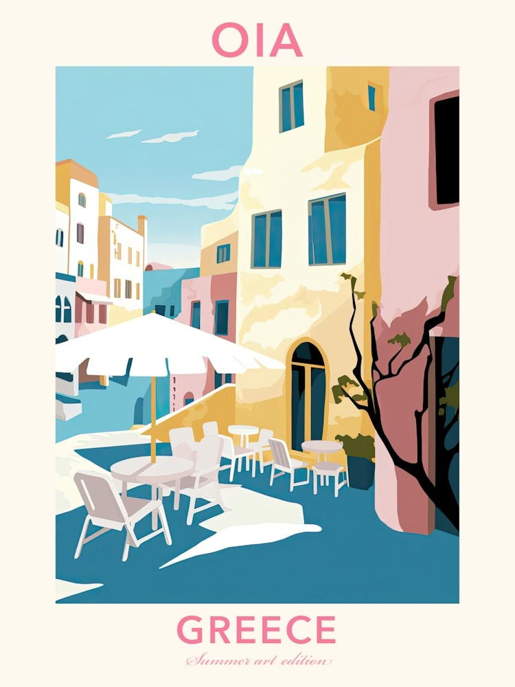 Oia, Greece, Flat Pastels Tones Illustration 4 Poster