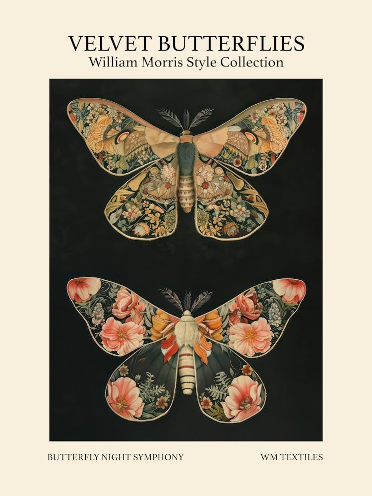 Samtschmetterlinge Kollektion Schmetterlingsnacht-Symphonie William Morris Stil 9