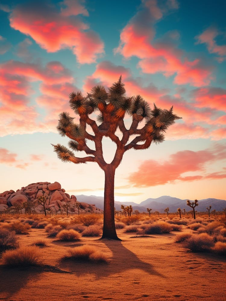 Joshua Tree At Dawn In The Desert In South Western Style  (4)