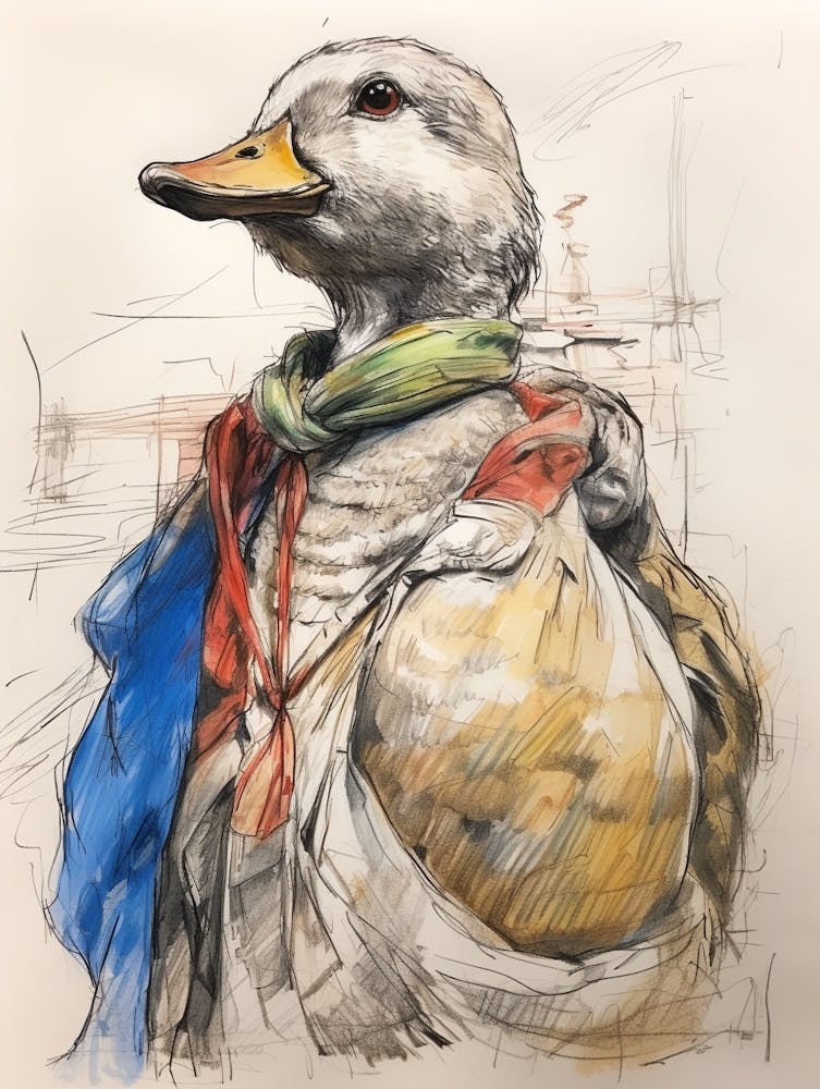 Storybook Animal Watercolour Mallard Duck 2