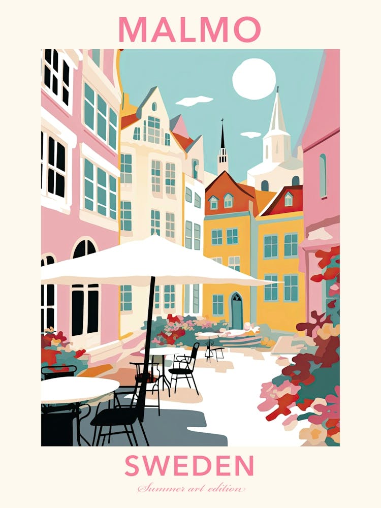 Malmo, Sweden, Flat Pastels Tones Illustration 2 Poster